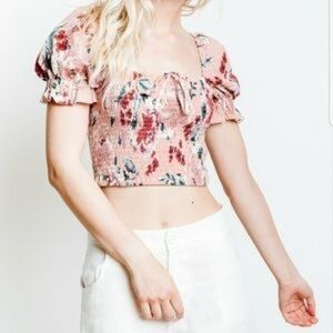 NWT Band of Gypsies mauve puff sleeve crop top size M